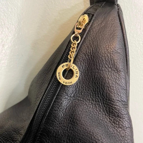 PERLINA New York Womens Shoulder Crossbody Bag Handbag HOBO Leather Black Casual - Picture 6 of 11